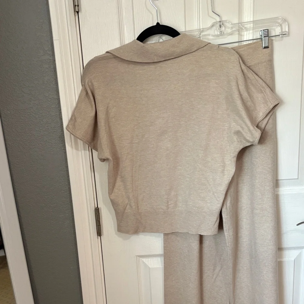 Women's V-Neck Sweater and pants set  in Tan - Picture 2 of 10